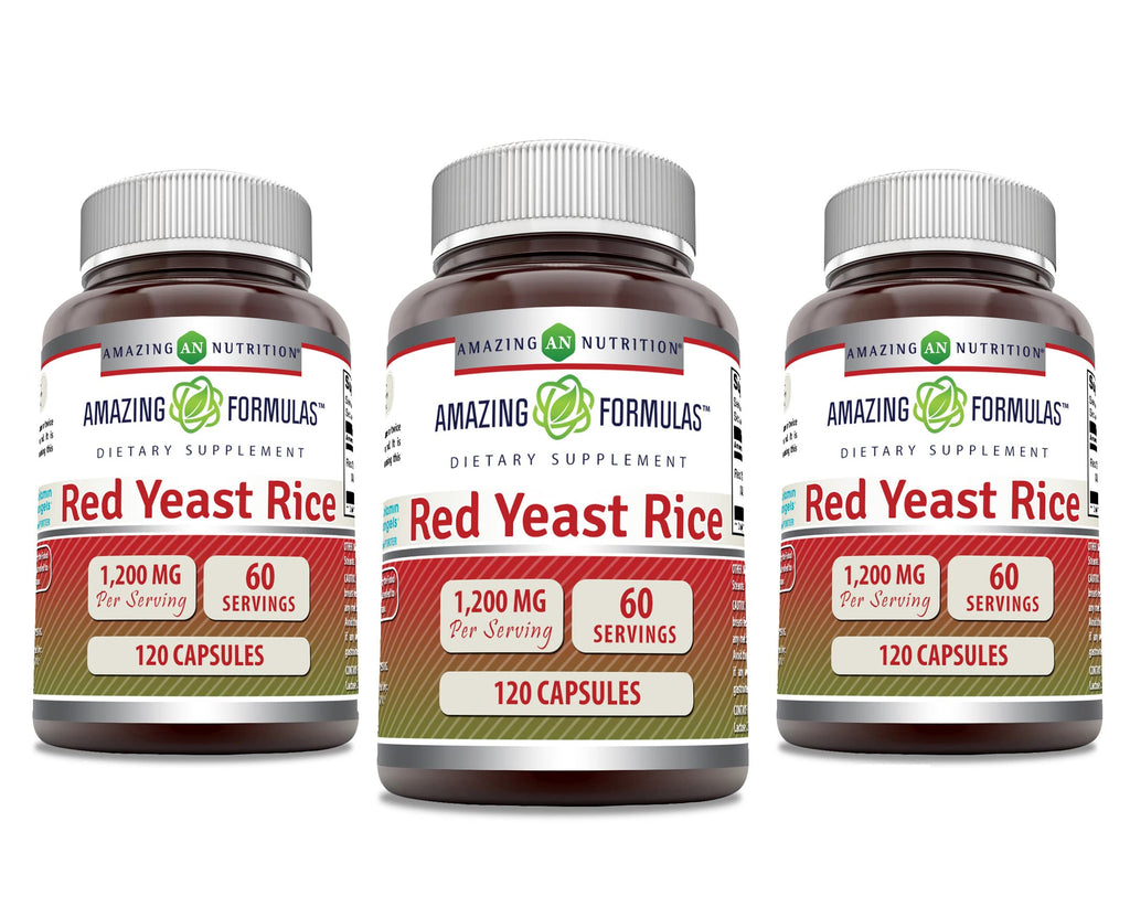 Red Yeast Rice 1200mg Capsules Supplement 120 Count 3 Pack U74080