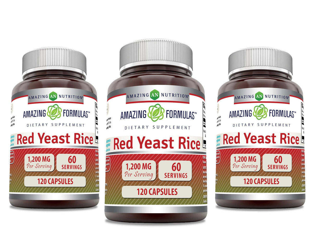 Red Yeast Rice 1200mg Capsules Supplement 120 Count 3 Pack U74080