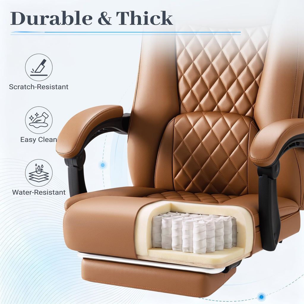 Brown Leather Ergonomic High Back Office Chair with Footrest F41517