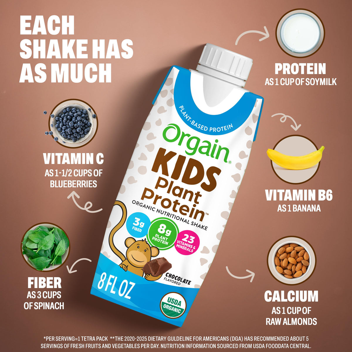 Organic Vegan Kids Protein Shakes Chocolate 8 Fl Oz 12 Pack W207803