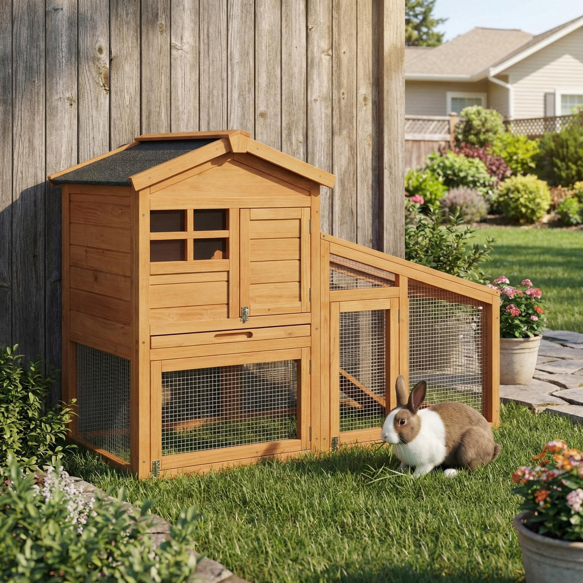 54" 2-Tier Wooden Rabbit Hutch I376