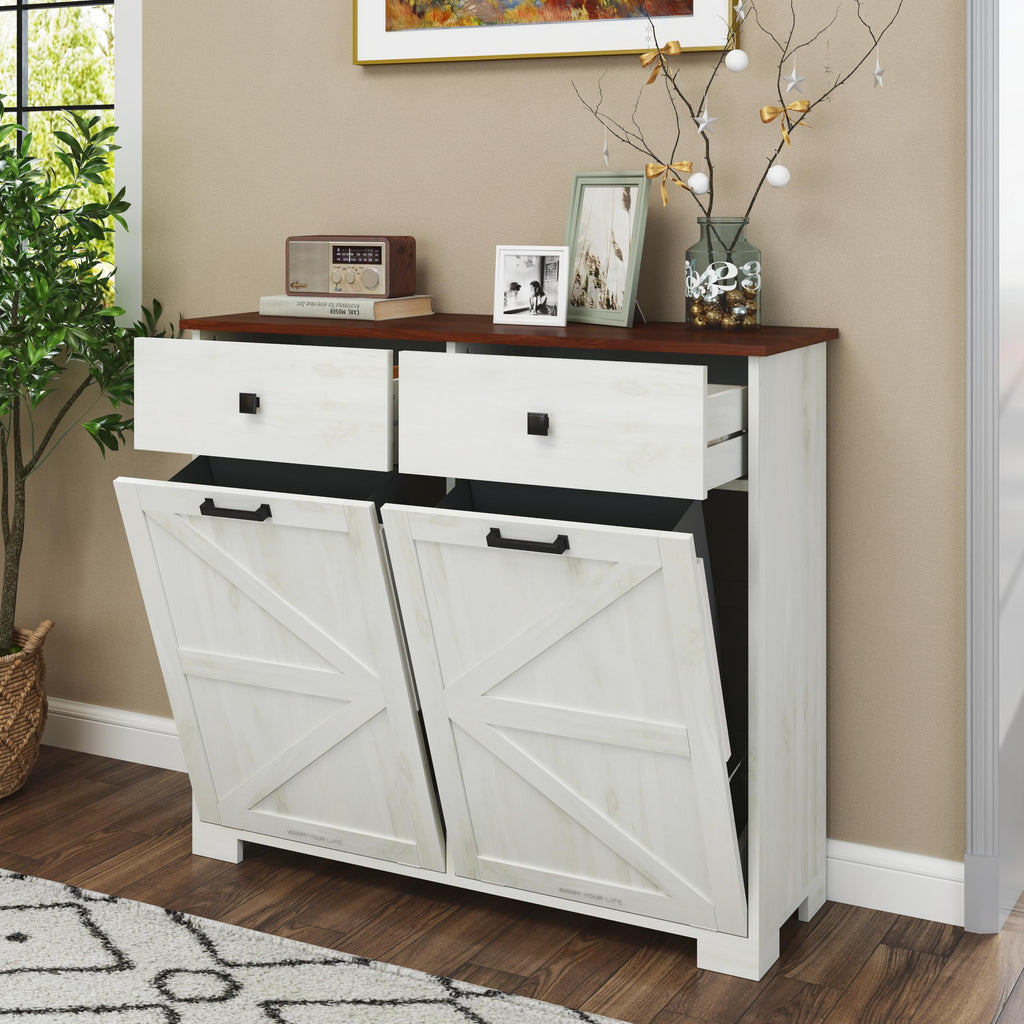Antique White Double Tilt Out Trash Cabinet E6222