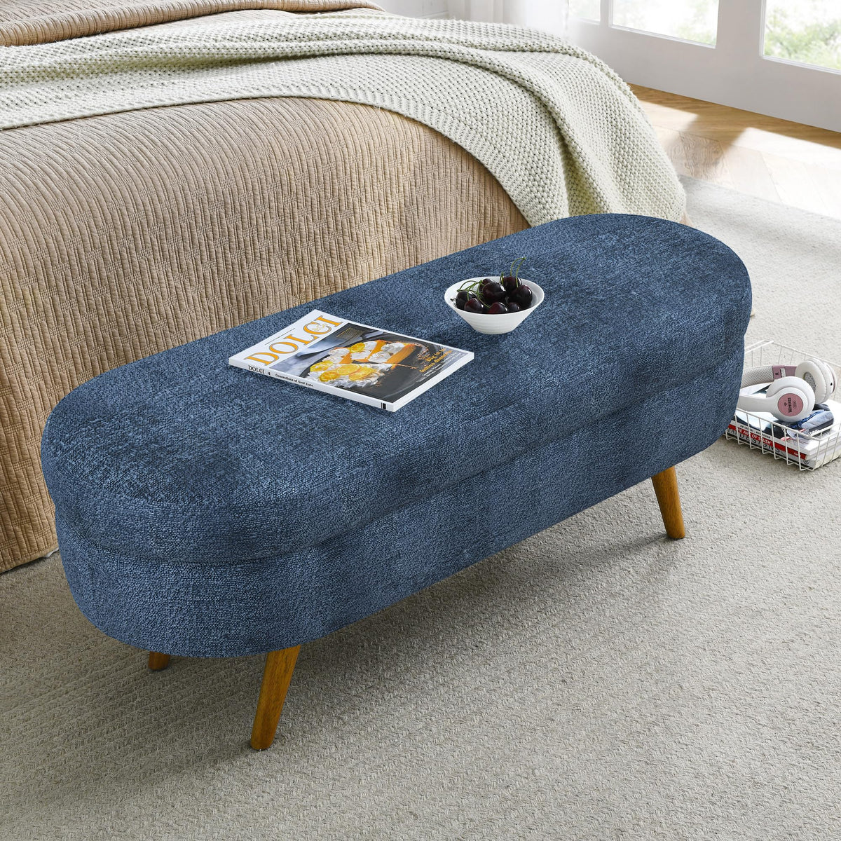 Oval Storage Bench with Rubber Wood Legs T547