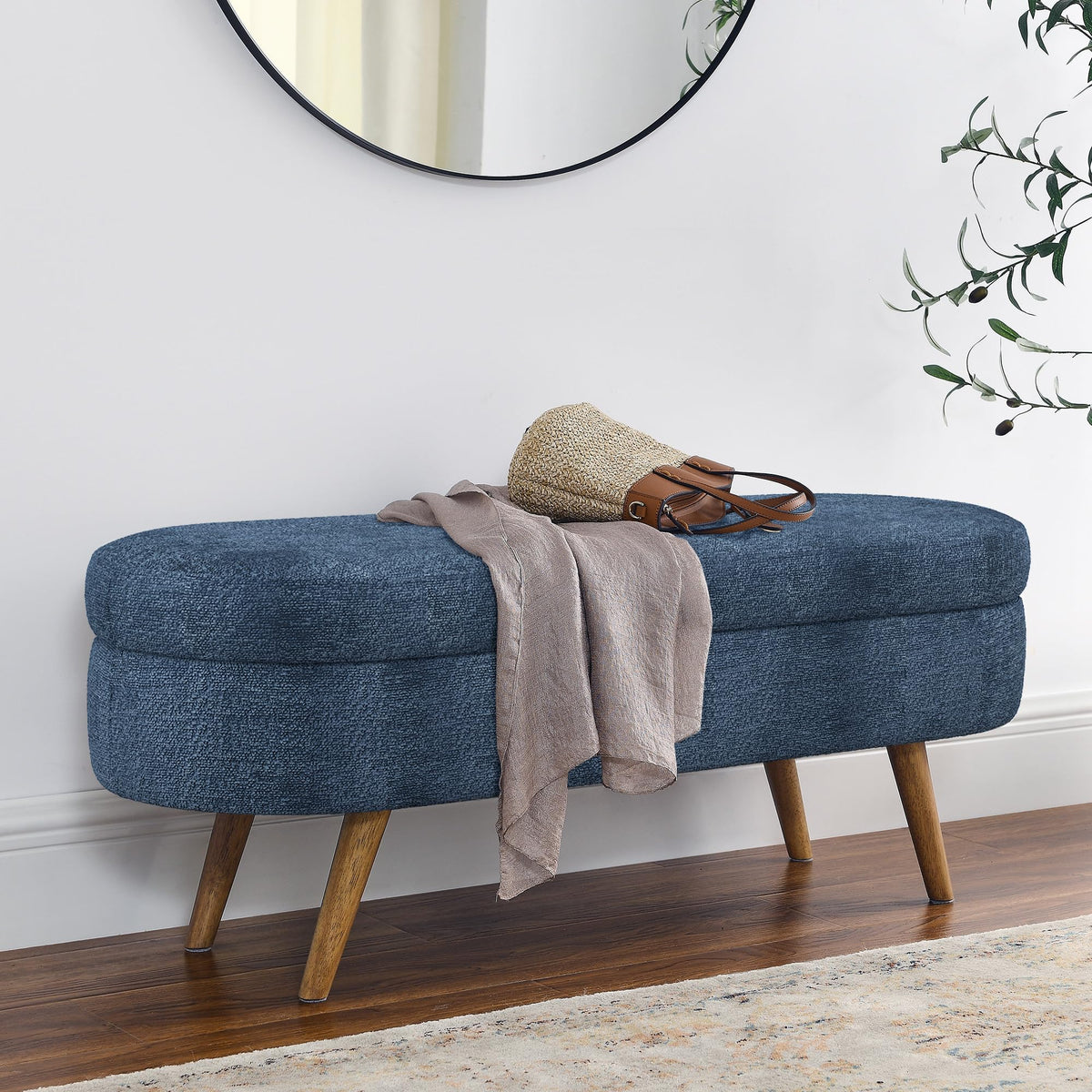 Oval Storage Bench with Rubber Wood Legs T547