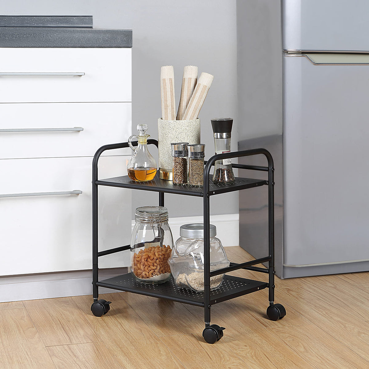 2-Tier Metal Rolling Utility Cart W723