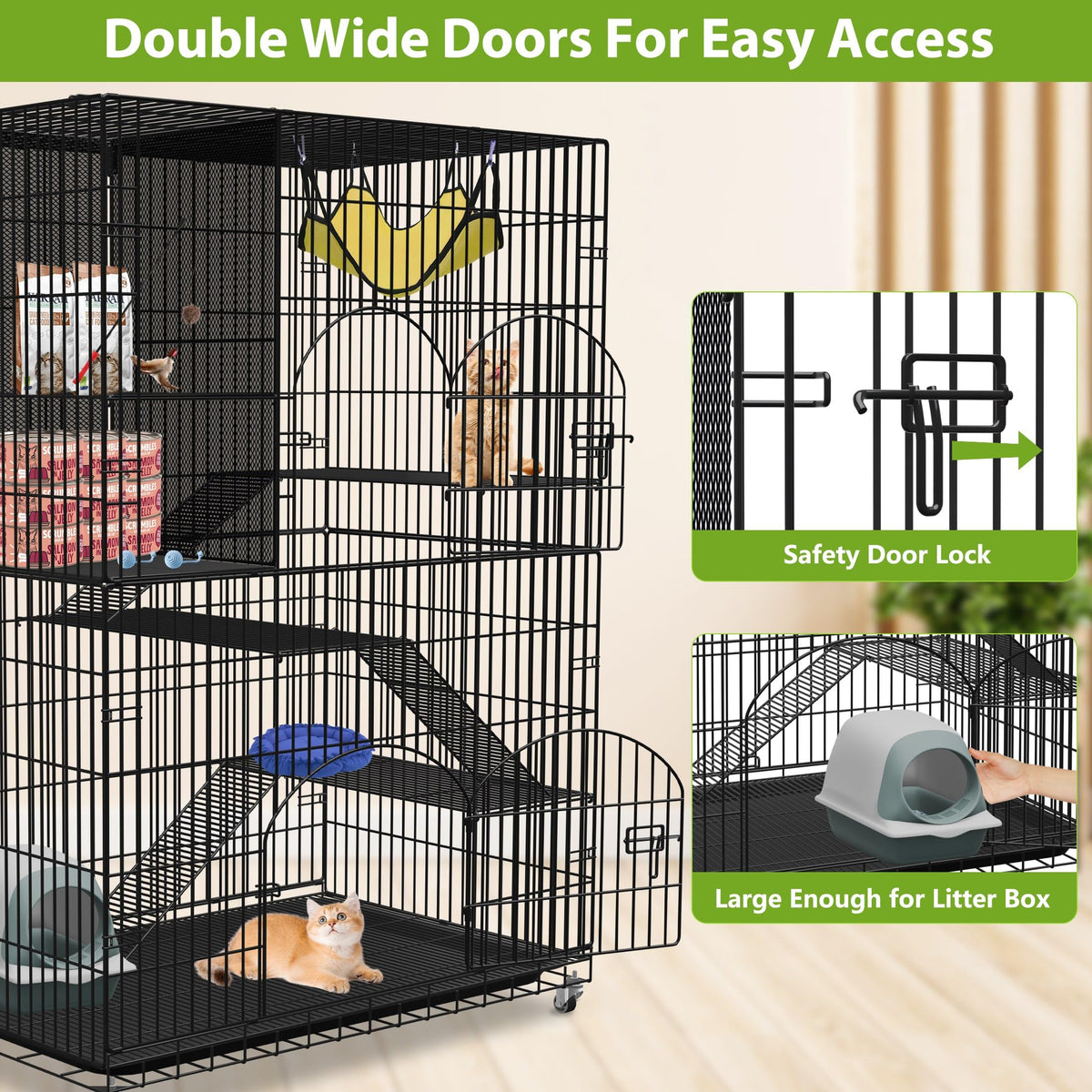 Extra Large 4-Tier Indoor Cat Cage with Wheels H988
