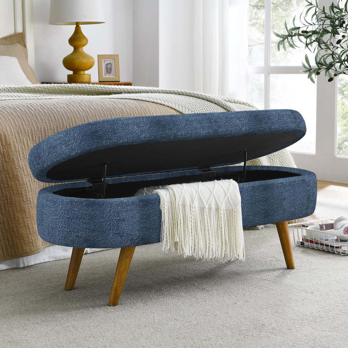 Oval Storage Bench with Rubber Wood Legs W3676