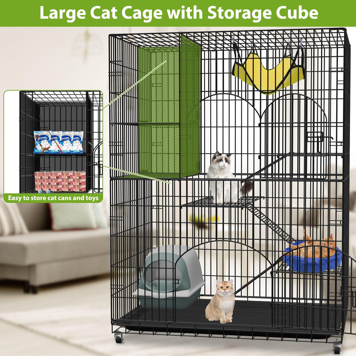 Extra Large 4-Tier Indoor Cat Cage with Wheels H988
