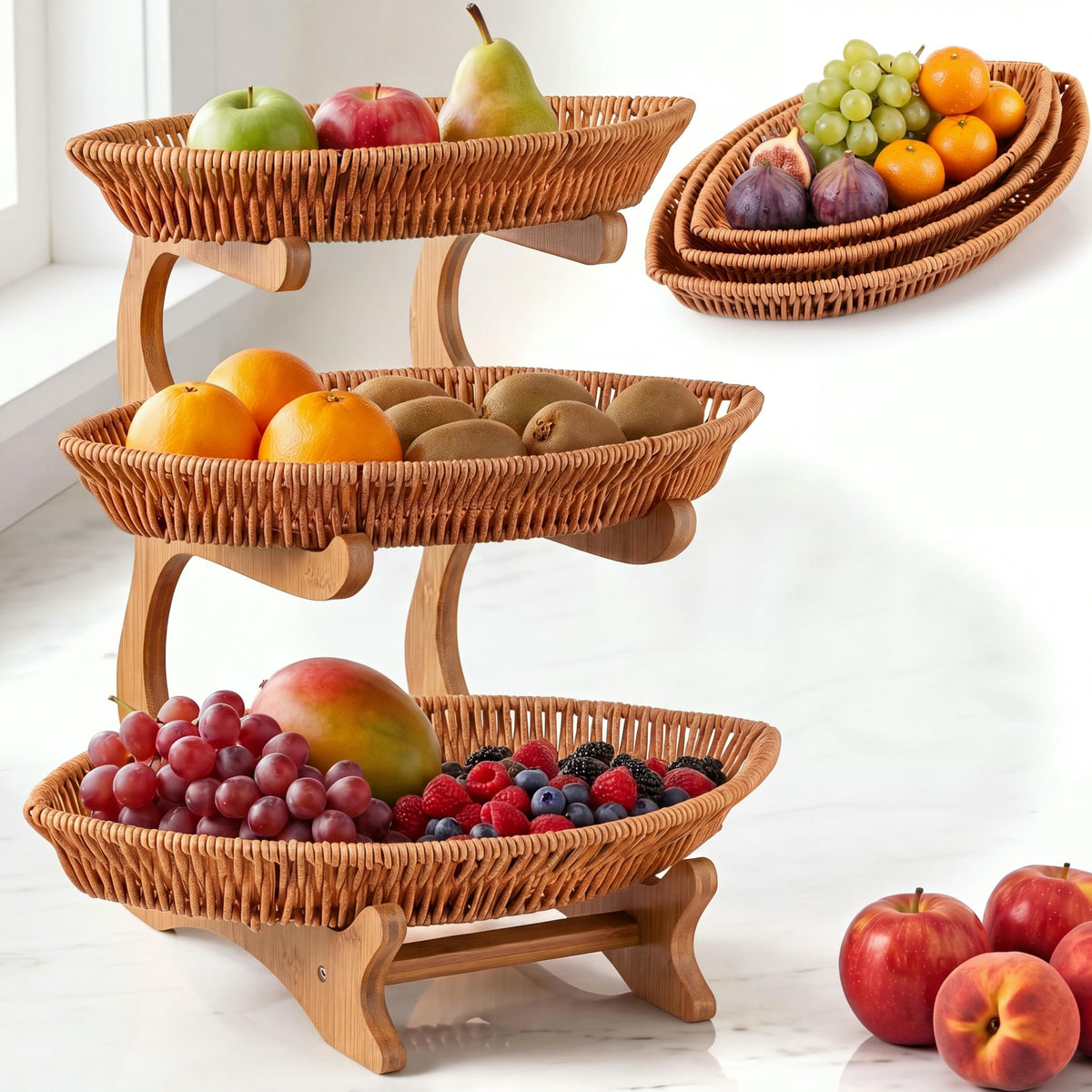 3 Tier Rattan Fruit Basket O821736