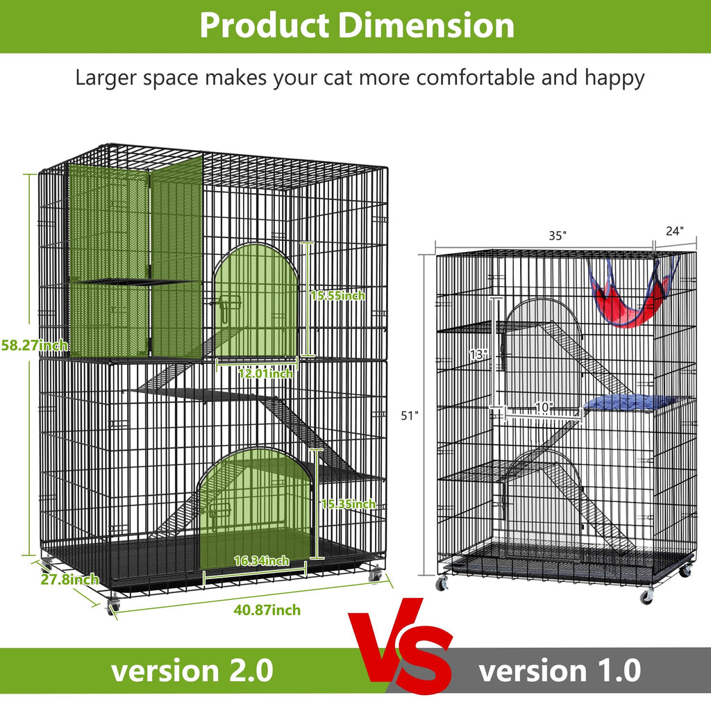 Extra Large 4-Tier Indoor Cat Cage with Wheels H988