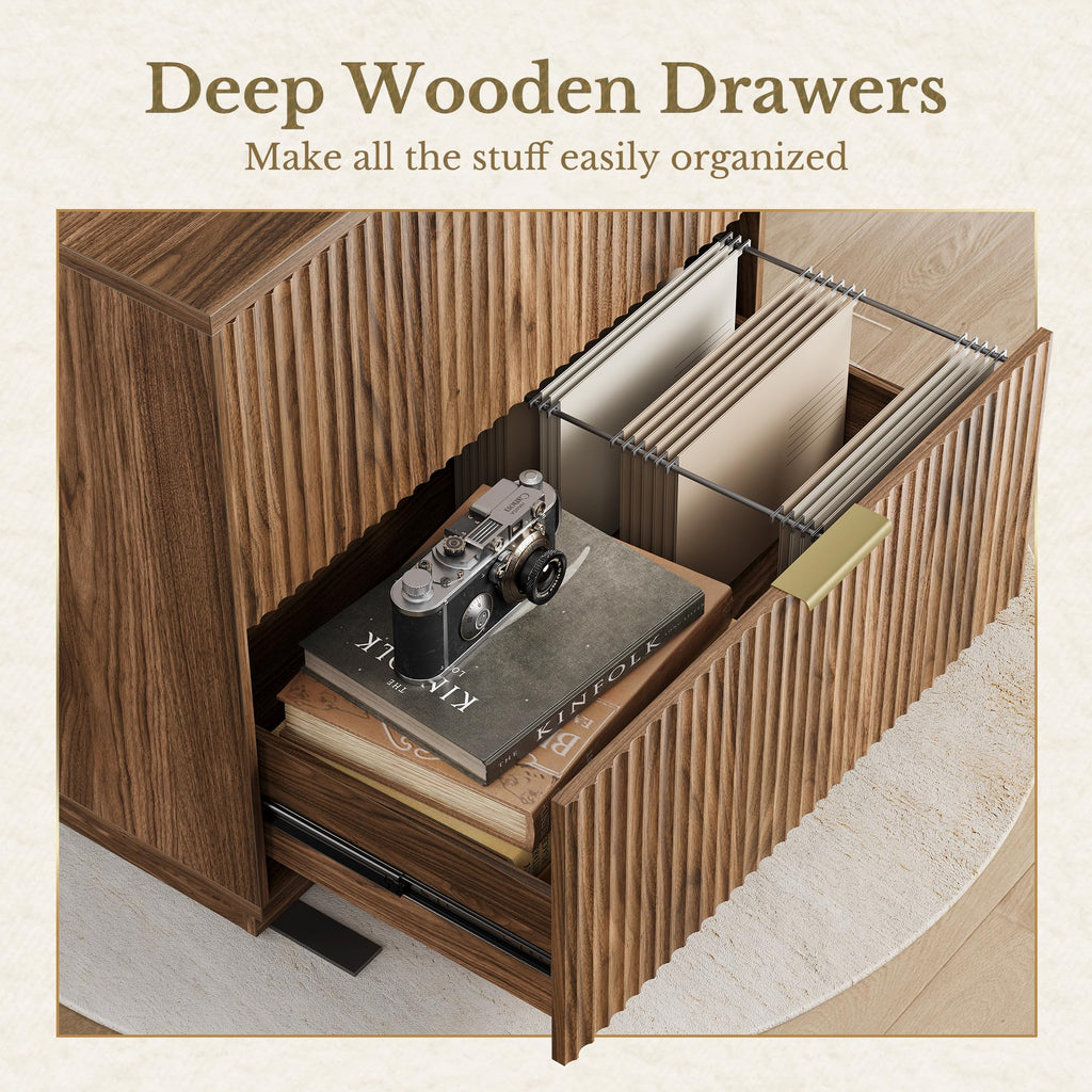 Black Walnut 2 Drawer Fluted Lateral File Cabinet I406256