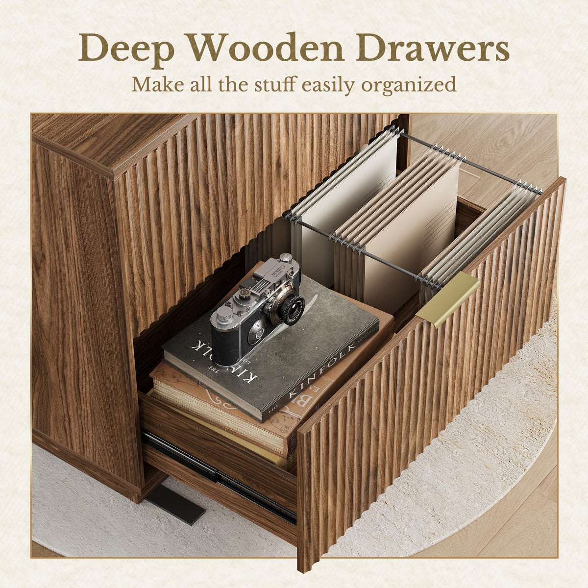 Black Walnut 2 Drawer Fluted Lateral File Cabinet I406256
