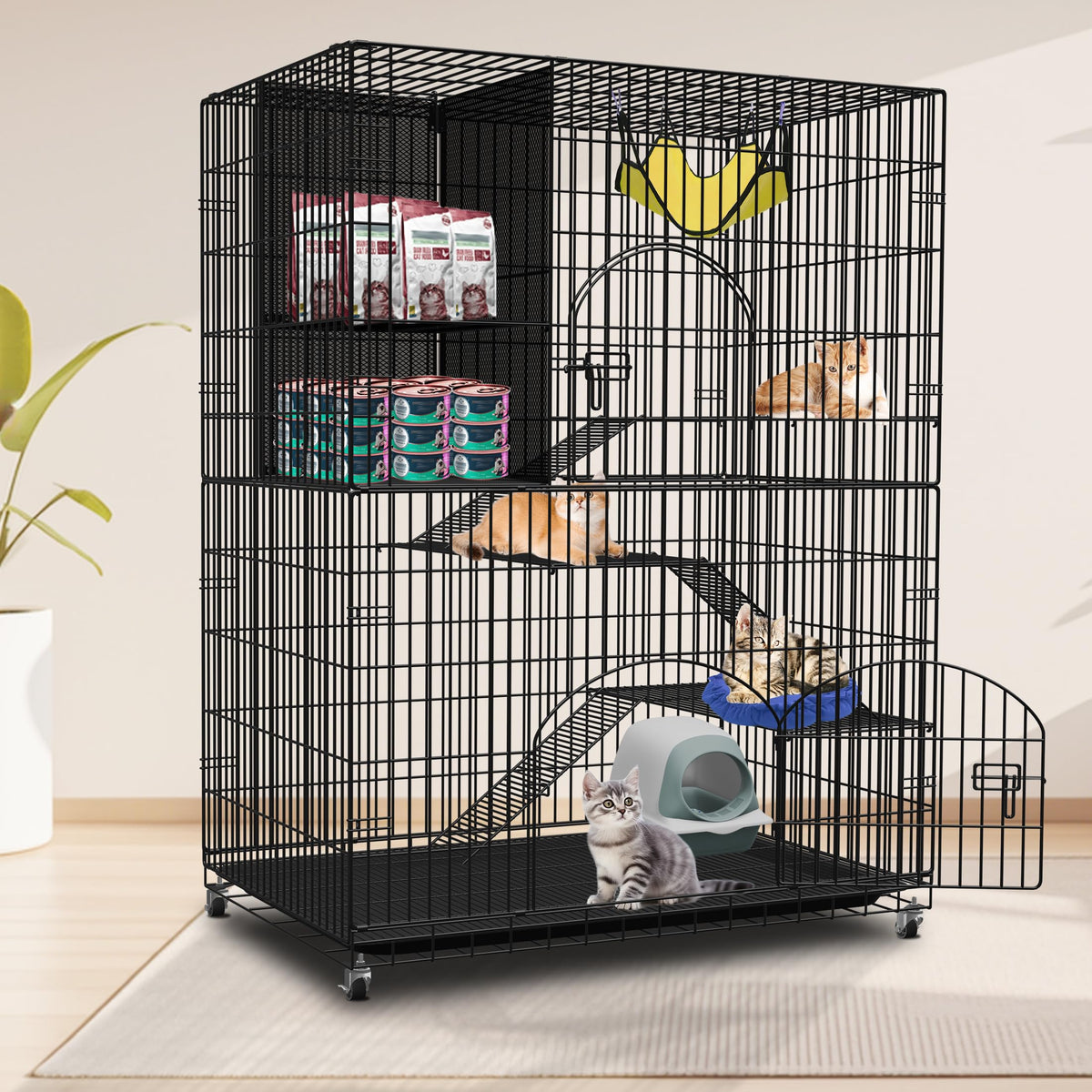 Extra Large 4-Tier Indoor Cat Cage with Wheels H988