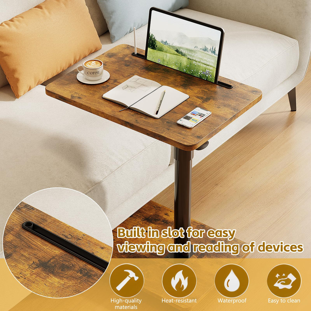 Height Adjustable Swivel C Shaped Side Table Set of 2 X485110