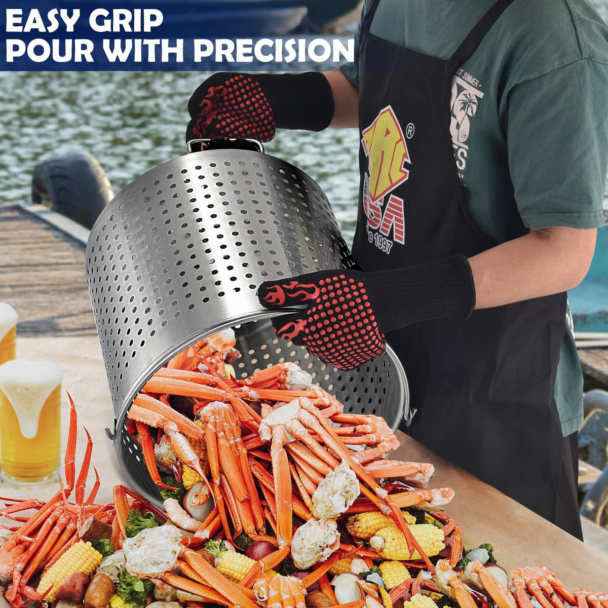 64QT Stainless Steel Stockpot with Basket T3956