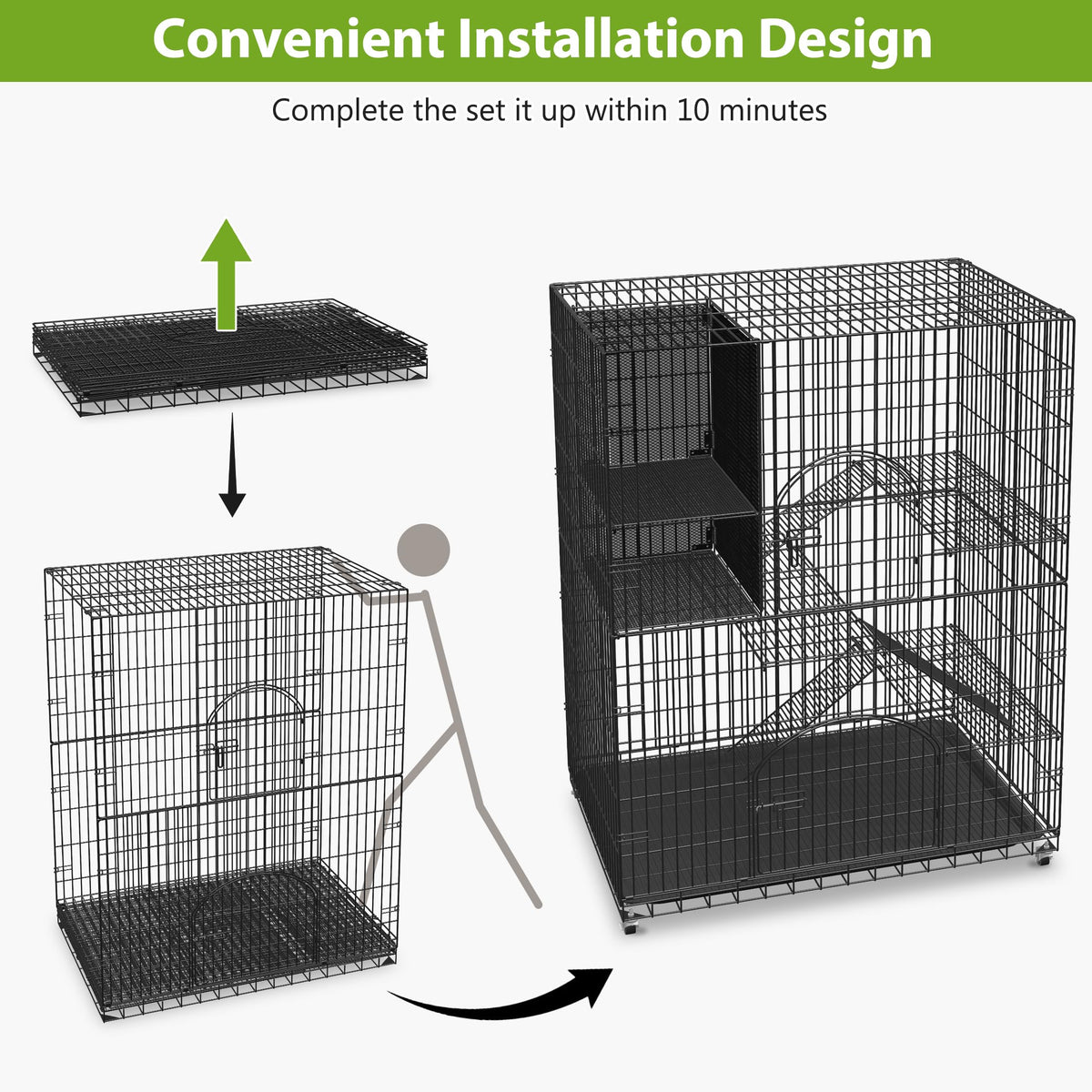 Extra Large 4-Tier Indoor Cat Cage with Wheels H988